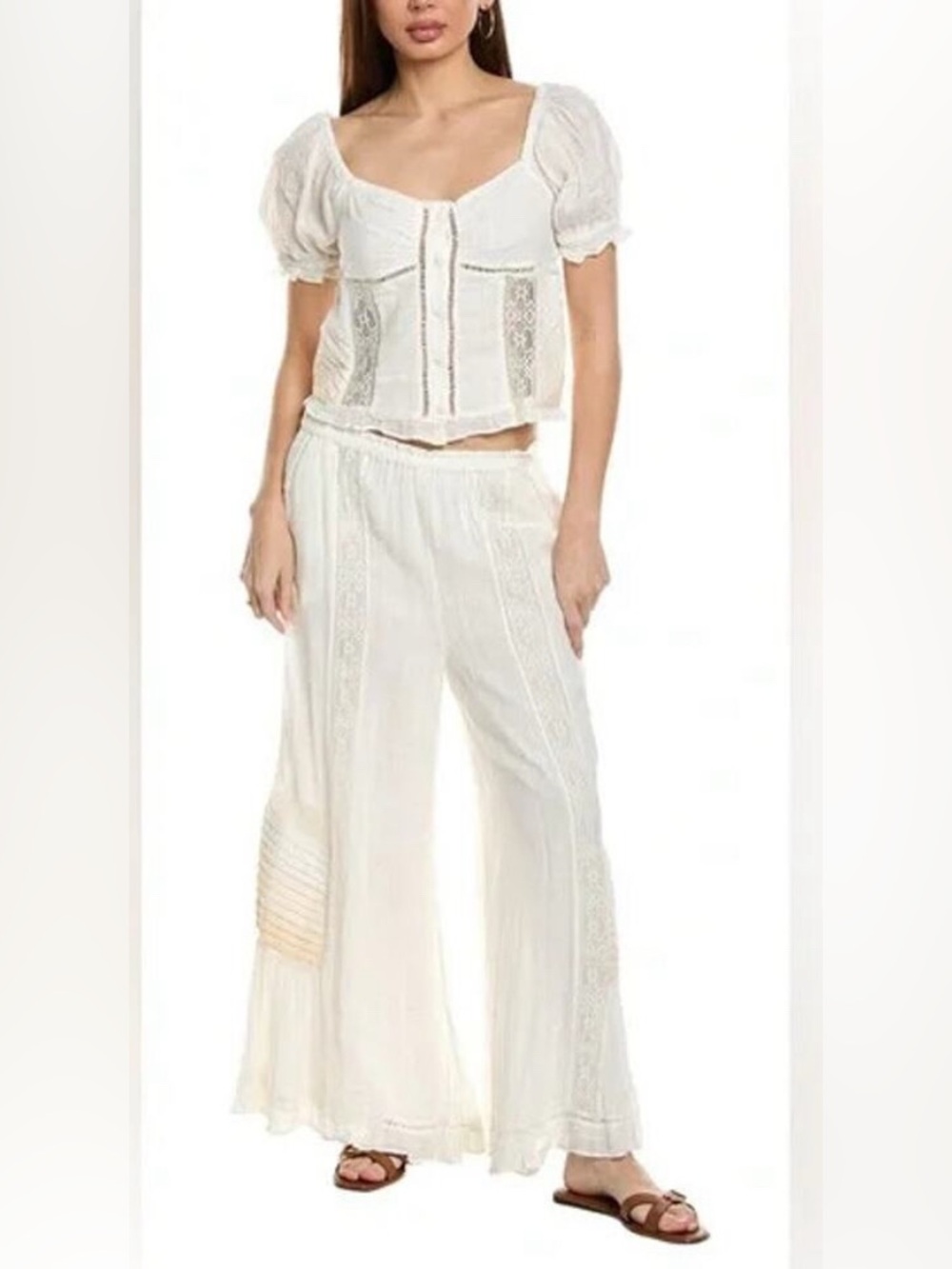 Free People Bali Alana Top and Pant Cloud Dancer Combo Set in size XL.
